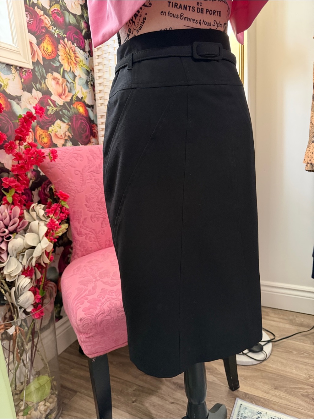 cleo Black High-Waist Pencil Skirt with Slim Waistband - Picture 3 of 16
